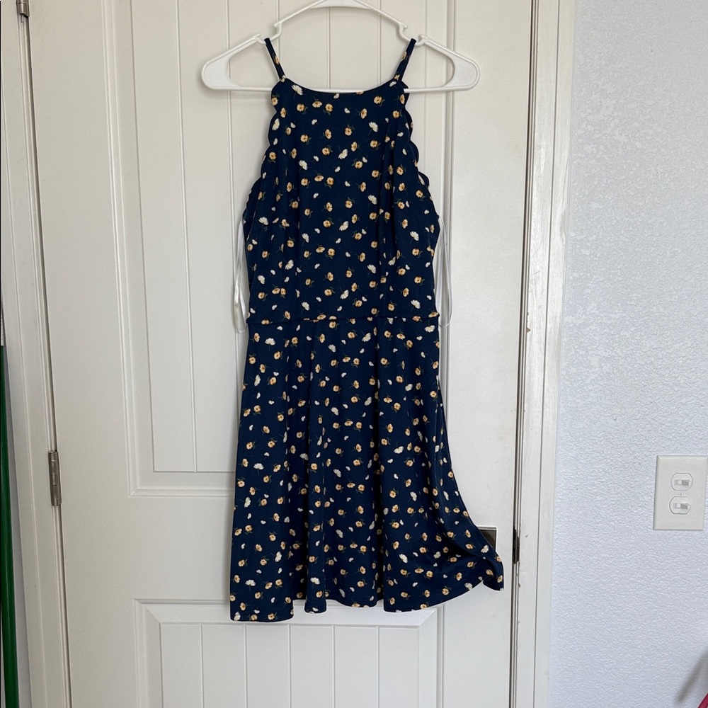 Navy Blue Floral Mini Dress
